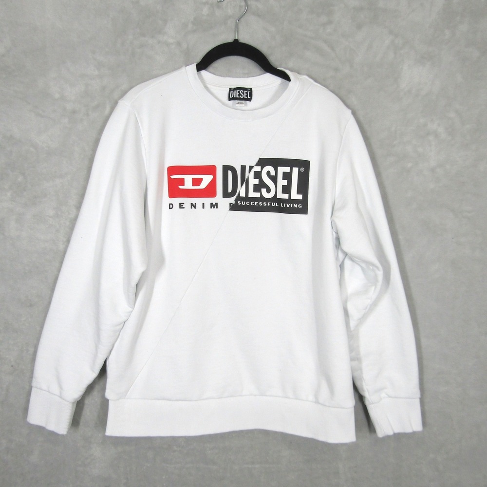 Vintage Diesel Denim Division Sweatshirt Mens Medium White Logo Crewneck Y2K